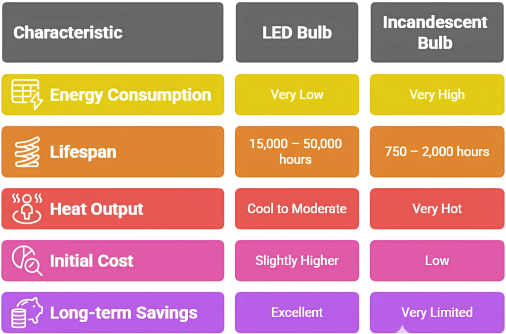 LED vs Incandescent: Who Saves More on Your Electricity Bill? 2 LED vs incandescent